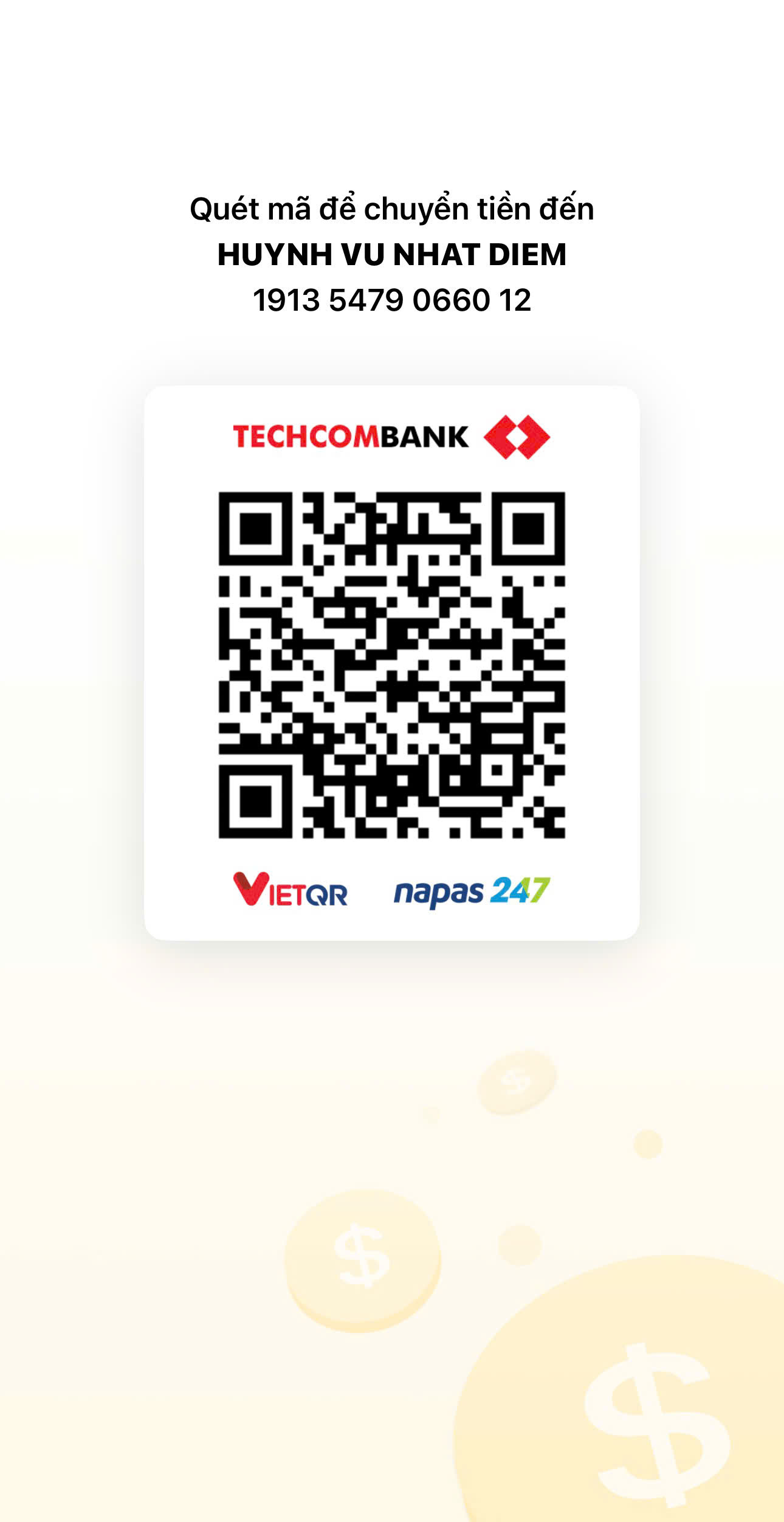 QR chuyển khoản - Techcombank HUYNH VU NHAT DIEM